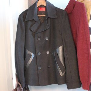 HUGO Wool Peacoat With Leather Pocket Design